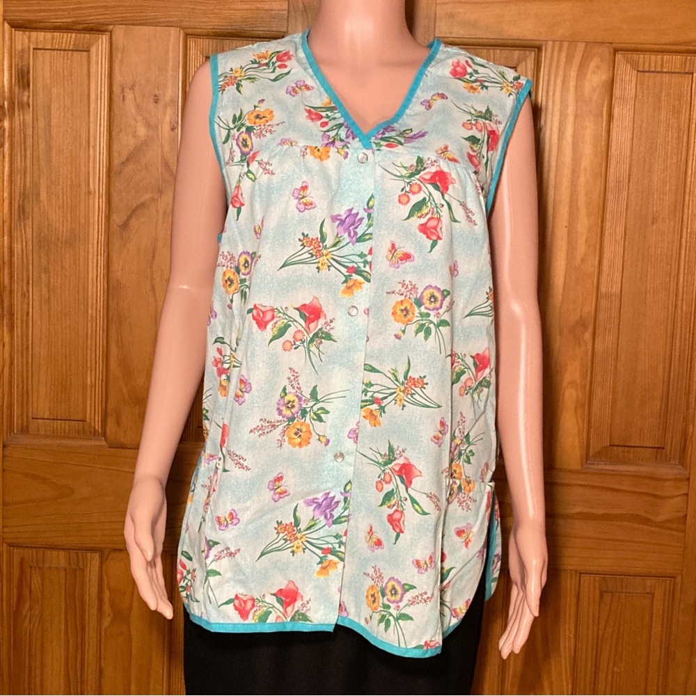 NWOT Blair Vintage 90s Top Sleeveless Snap Front Blouse Blue Size XL Extra Large